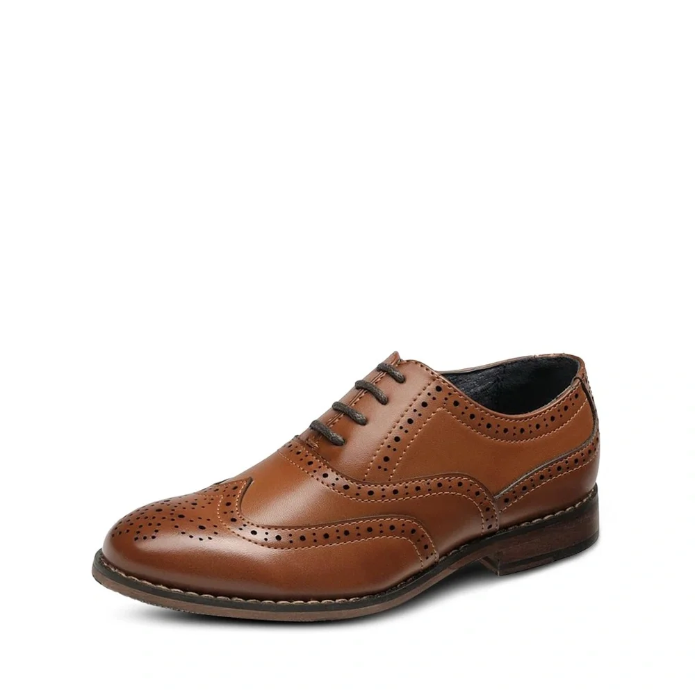 Bruno Marc Boy’s Breathable Brown Wingtip Oxfords